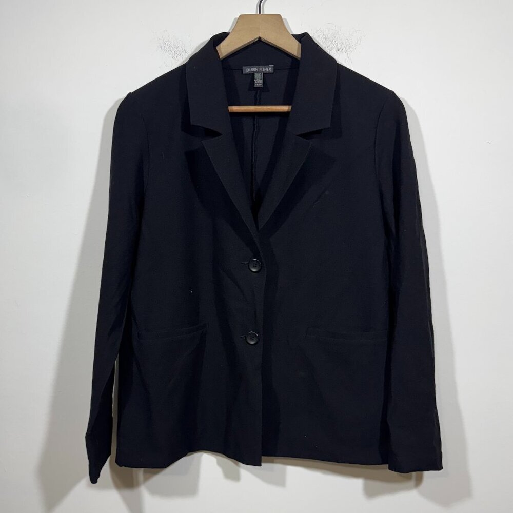 Eileen Fisher Black Notch Collar Stretch Blazer Jacket Womens XS